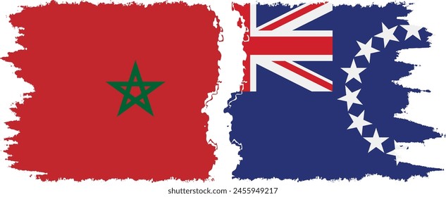Cook Islands and Morocco grunge flags connection, vector
