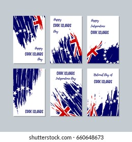 Cook Islands Patriotic Cards for National Day. Expressive Brush Stroke in National Flag Colors on white card background. Cook Islands Patriotic Vector Greeting Card.