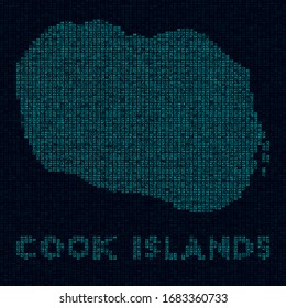 Cook Islands tech map. Island symbol in digital style. Cyber map of Cook Islands with island name. Awesome vector illustration.