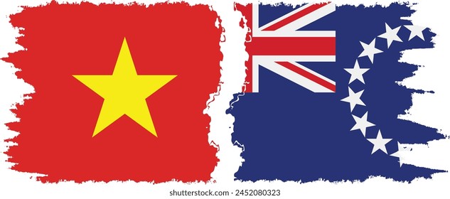 Cook Islands and Vietnam grunge flags connection, vector