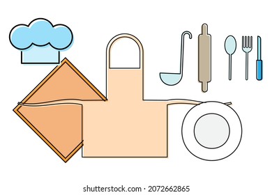 Cook items in vintage style. Cooking icon set. Sketch drawing. Vector food illustration. Vector illustration. Stock image.