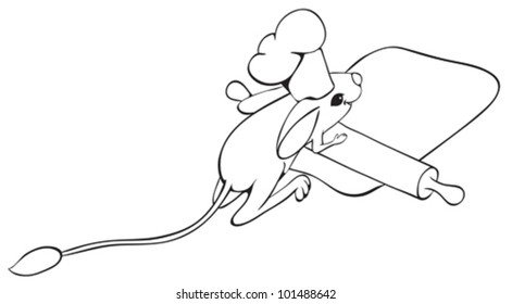 Cook jerboa unrolls dough. Outline illustration