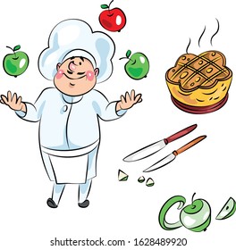 the cook juggles the apples makes a mean Apple pie