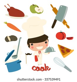 cook kid. children professions. vector character set.