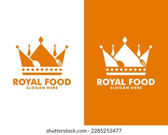 Cook King Logo, Crown food or Royal Food fork knife spoon Logo vector Design Illustration