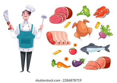 Cook kitchen ingredient chef prepare food dish concept. Vector graphic design illustration