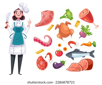 Cook kitchen ingredient chef prepare food dish concept. Vector graphic design illustration