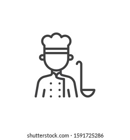 Cook with ladle line icon. linear style sign for mobile concept and web design. Chef worker avatar with soup spoon outline vector icon. Restaurant  symbol, logo illustration.