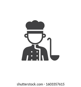 Cook with ladle vector icon. filled flat sign for mobile concept and web design. Chef worker avatar with soup spoon glyph icon. Symbol, logo illustration. Vector graphics