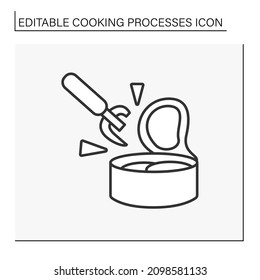 Cook line icon. Can opener. Kitchen utensils.Cooking process concept. Isolated vector illustration.Editable stroke