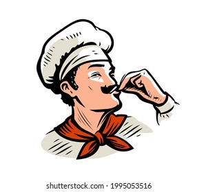 Cook logo. Chef prepares delicious dish. Restaurant, cooking vector illustration