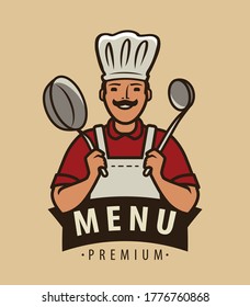 Cook logo or emblem. Restaurant menu, cooking, food concept