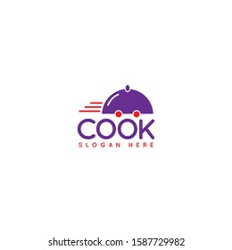 cook logo with fast-looking food container shape makes this design unique, modern, simple.