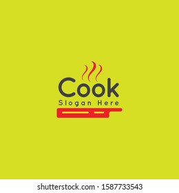 cook logo in the form of cooking utensils and burning red smoke make this design unique, modern, simple.