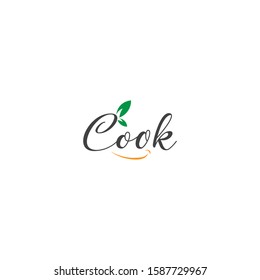 cook logo with a fresh leaf shape and a smile sign make this design unique, modern, simple.