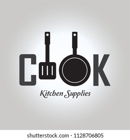 Cook logo. Cook text combine with cooking utensils. Vector logo text