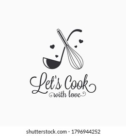 Cook With Love Lettering. Ladle With Whisk Logo On White Background