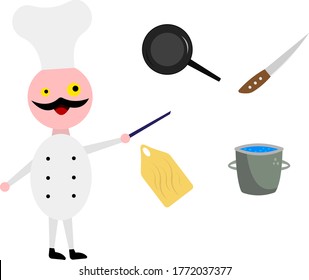cook with a magic wand controls the tools for cooking an object on a white background