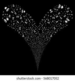 Cook Man fireworks stream. Vector illustration style is flat white iconic symbols on a black background. Object double fountain made from random icons.