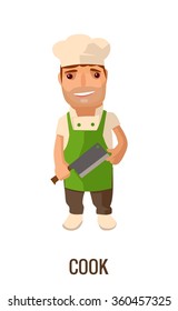 Cook man with knife. Vector flat illustration isolated on white background. Hand drawn design element for label and poster