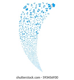 Cook Man random fireworks stream. Vector illustration style is flat blue and gray iconic symbols on a white background. Object fountain constructed from scattered pictographs.