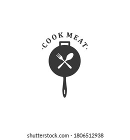 cook meat logo with pan and white background
