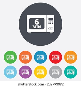 Cook in microwave oven sign icon. Heat 6 minutes. Kitchen electric stove symbol. Round colourful 11 buttons. Vector