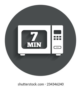 Cook in microwave oven sign icon. Heat 7 minutes. Kitchen electric stove symbol. Gray flat button with shadow. Modern UI website navigation. Vector