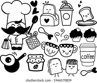 cook with mustache and kitchen utensils