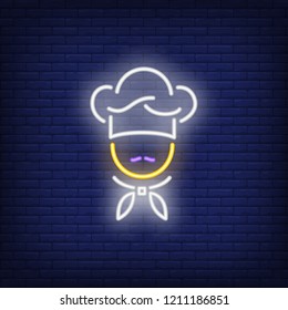 Cook Neon Sign. Luminous Signboard With Kitchen Worker. Night Bright Advertisement. Vector Illustration In Neon Style For Restaurant, Cafe