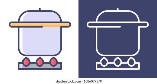Cook on the Stove Filled Line and Outline for your website design, icon, logo, app. Vector Premium EPS10