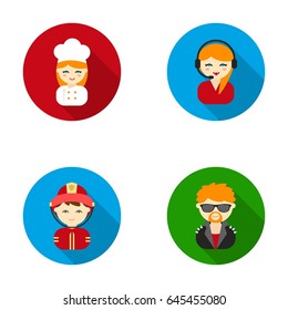 Cook, operator, fireman, artist.Profession set collection icons in flat style vector symbol stock illustration web.