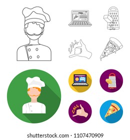 Cook, order by phone, grated cheese, ordering a face gesture.Pizza and pizzeria set collection icons in outline,flat style vector symbol stock illustration web.