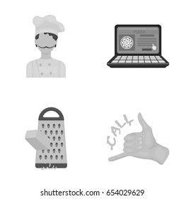 Cook, order by phone, grated cheese, ordering a face gesture.Pizza and pizzeria set collection icons in cartoon style vector symbol stock illustration web.