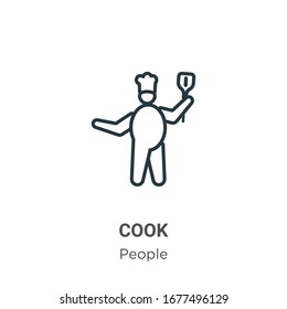 Icono vectorial de contorno de cook. Icono de cocinero negro en línea delgada, ilustración de elemento simple vector plano de personas editables concepto de trazo aislado en fondo blanco
