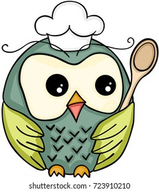 Cook owl with wooden spoon