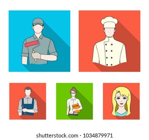 Cook, painter, teacher, locksmith mechanic.Profession set collection icons in flat style vector symbol stock illustration web.