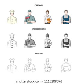 Cook, painter, teacher, locksmith mechanic.Profession set collection icons in cartoon,outline,monochrome style vector symbol stock illustration web.