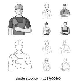 Cook, painter, teacher, locksmith mechanic.Profession set collection icons in outline,monochrome style vector symbol stock illustration web.