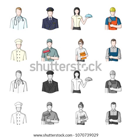 Cook, painter, teacher, locksmith mechanic.Profession set collection icons in cartoon,monochrome style vector symbol stock illustration web.