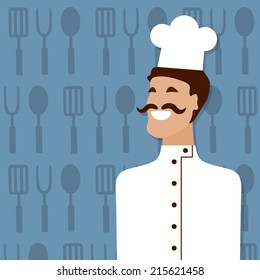 Cook, people occupation. Pattern background. Vector illustration.