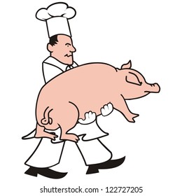 cook and pig, chef, vector icon, white background