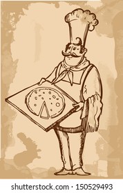 Cook with pizza