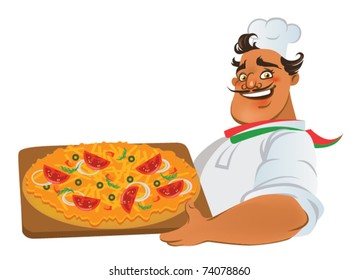 Cook with pizza