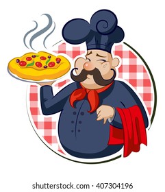 Cook pizza. Chef. Vector illustration, drawing.