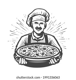 Cook pizza logo. Restaurant, food symbol vector illustration