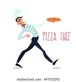 Cook with pizza. pizza menu. Italian pizza. Chef. Pizza delivery. Vector illustration in style flat