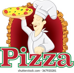 Cook pizza. Pizzaiolo. Vector illustration isolated on a white background