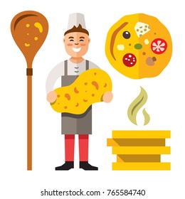 Cook Pizza. Vector Flat style colorful Cartoon illustration.