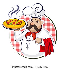 Cook Pizza. Vector illustration isolated on a white background